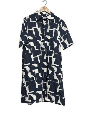 Contemporaine Vision Organic Cotton Geometric Print Short Sleeve Shirt Dress M
